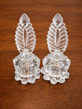 Vintage Clear Pressed Glass Perfume Bottles - Pair